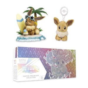 Prismatic Evolutions Super-Premium Collection, Eevee Figure & Eevee Plush Key Chain Bundle